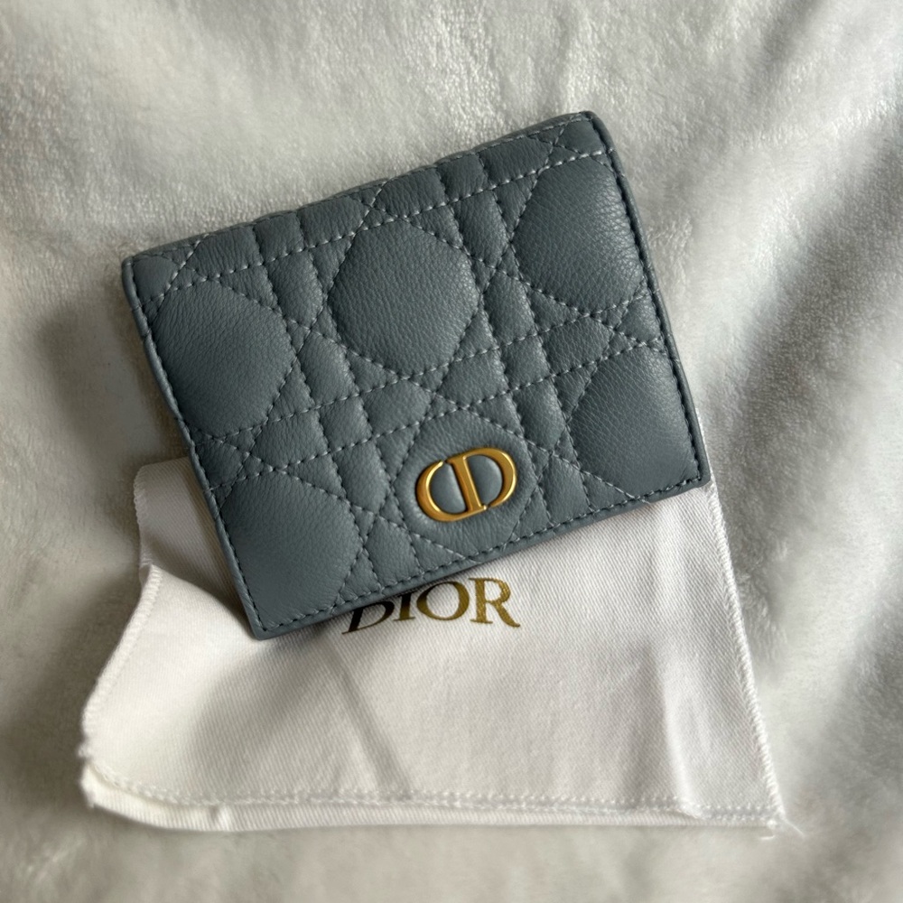 Dior Quilted Wallet in Gray with Gold Accent